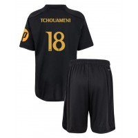 Camisa de Futebol Real Madrid Aurelien Tchouameni #18 Equipamento Alternativo Infantil 2023-24 Manga Curta (+ Calças curtas)